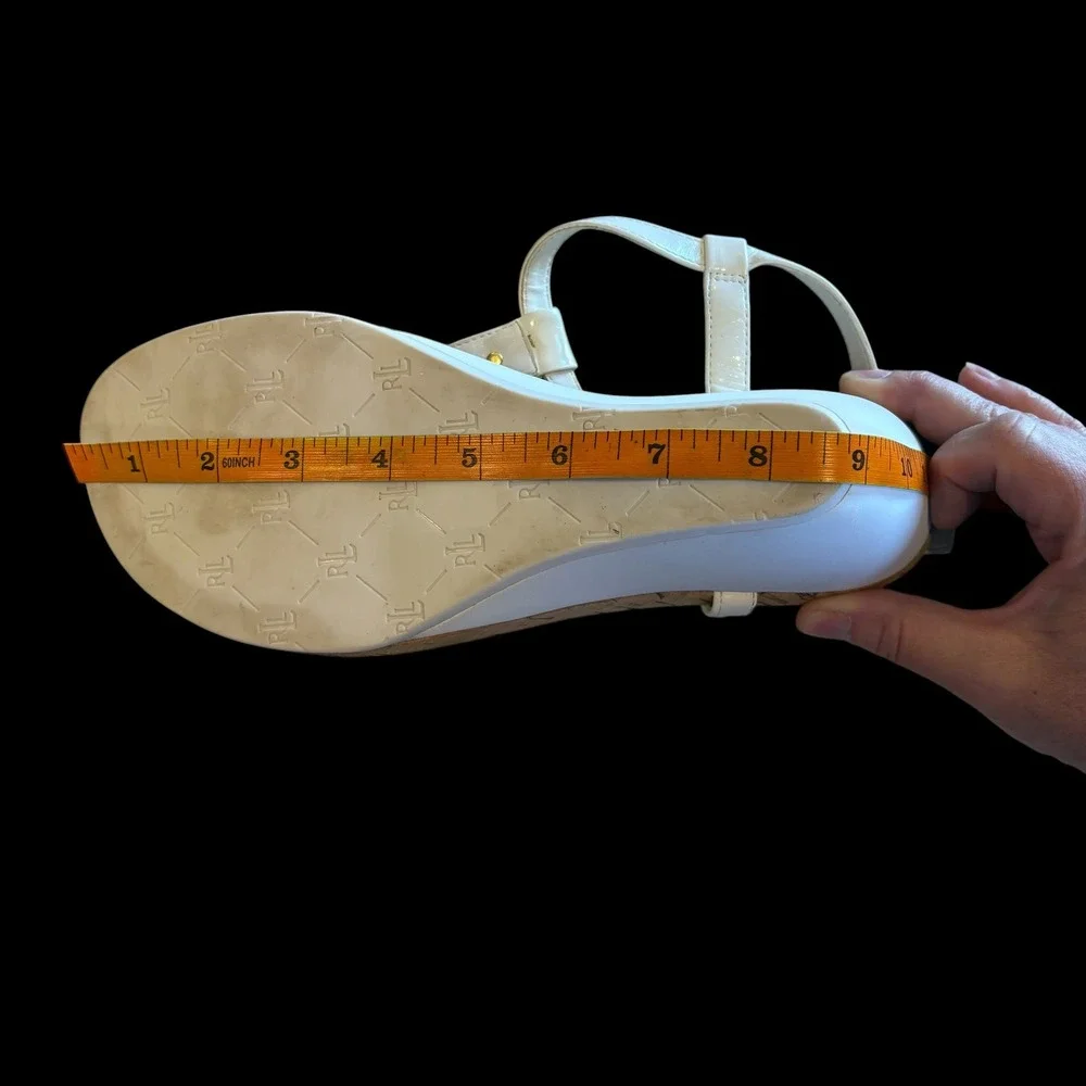 Lauren Ralph Lauren White Cork Wedge T-Strap Sandals Est Women's Size 9-see desc